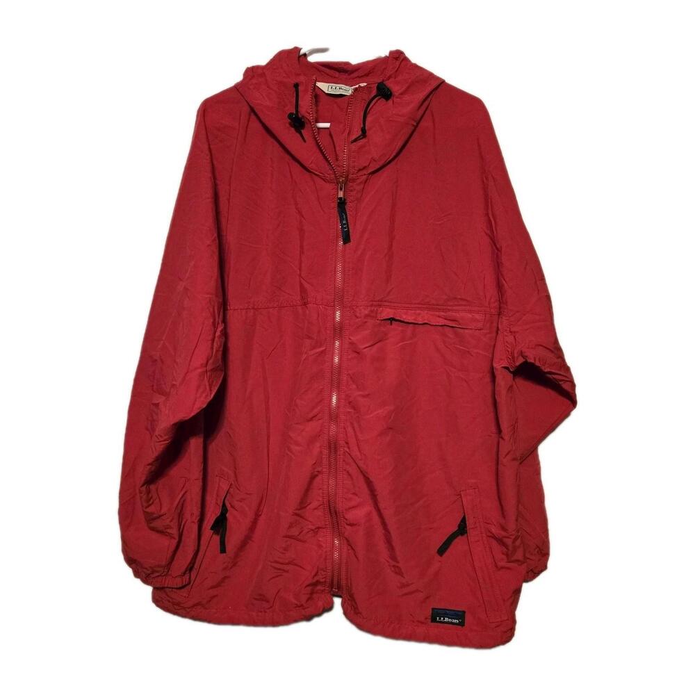 Vintage L.L. Bean Anorak Windbreaker Jacket Red Full Zip Hooded Mens Sz 2X